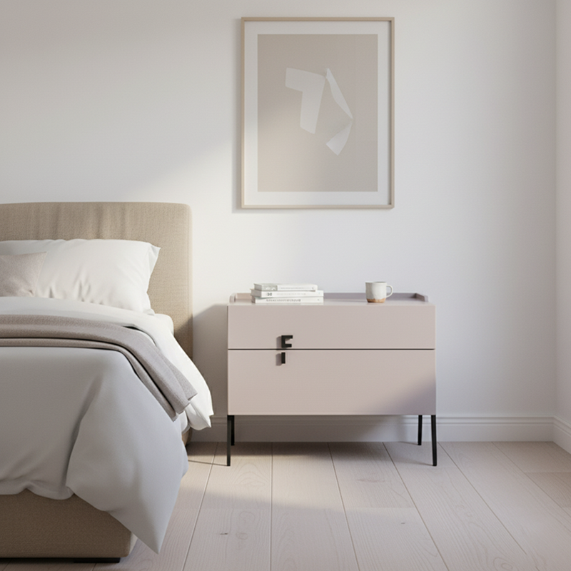 Space-Saving Bedroom Side Table - Durable Baking Paint & Stable Carbon Steel Accents Nightstand 2-Drawer Nightstand For Bedroom Lumendat