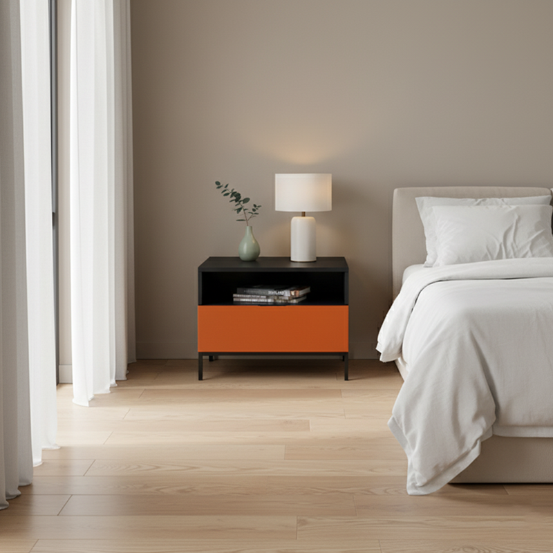 Fresh Vibe Scandinavian Nightstand - Smooth Baked Paint & Concealed Storage Bedside Table 1-Drawer Nightstand For Bedroom Lumendat