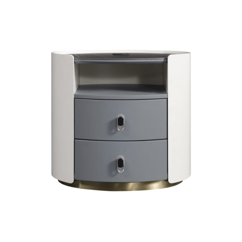 Premium Luxury Nightstand - Matte Baked Paint Curved Multi-Style Adaptability Bedside Table 2-Drawer For Bedroom Lumendat