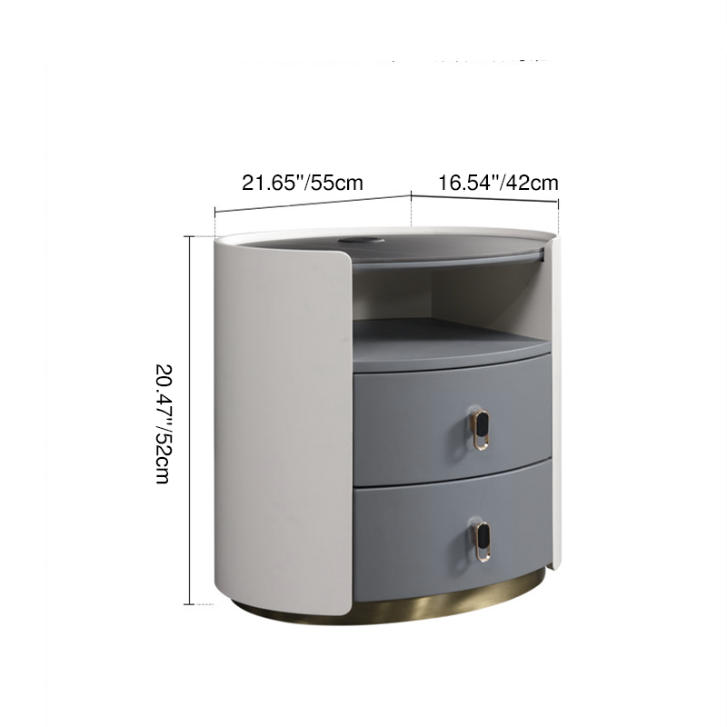 Premium Luxury Nightstand - Matte Baked Paint Curved Multi-Style Adaptability Bedside Table 2-Drawer For Bedroom Lumendat