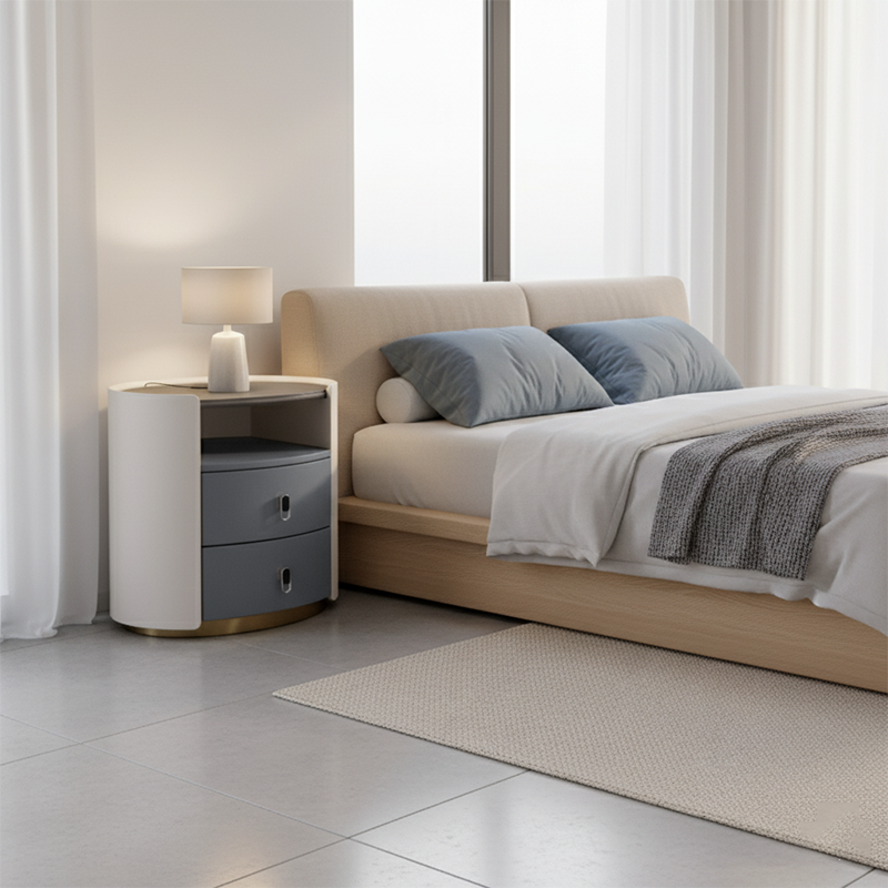 Premium Luxury Nightstand - Matte Baked Paint Curved Multi-Style Adaptability Bedside Table 2-Drawer For Bedroom Lumendat
