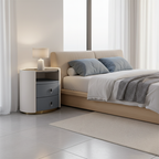 Premium Luxury Nightstand - Matte Baked Paint Curved Multi-Style Adaptability Bedside Table 2-Drawer For Bedroom Lumendat