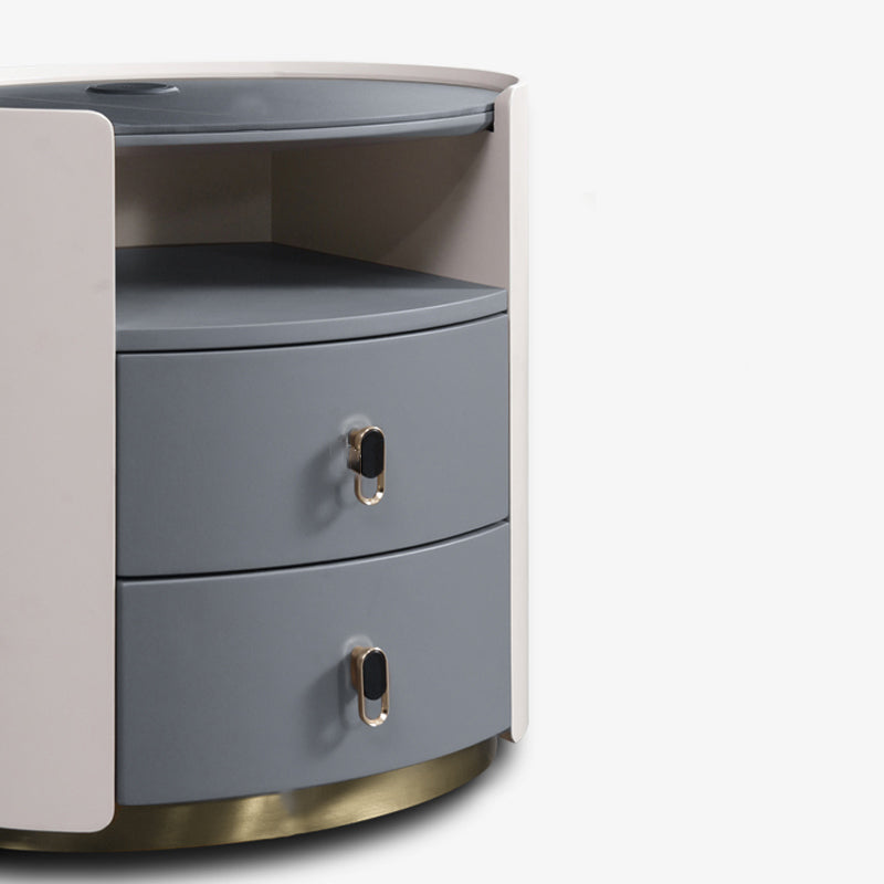 Premium Luxury Nightstand - Matte Baked Paint Curved Multi-Style Adaptability Bedside Table 2-Drawer For Bedroom Lumendat