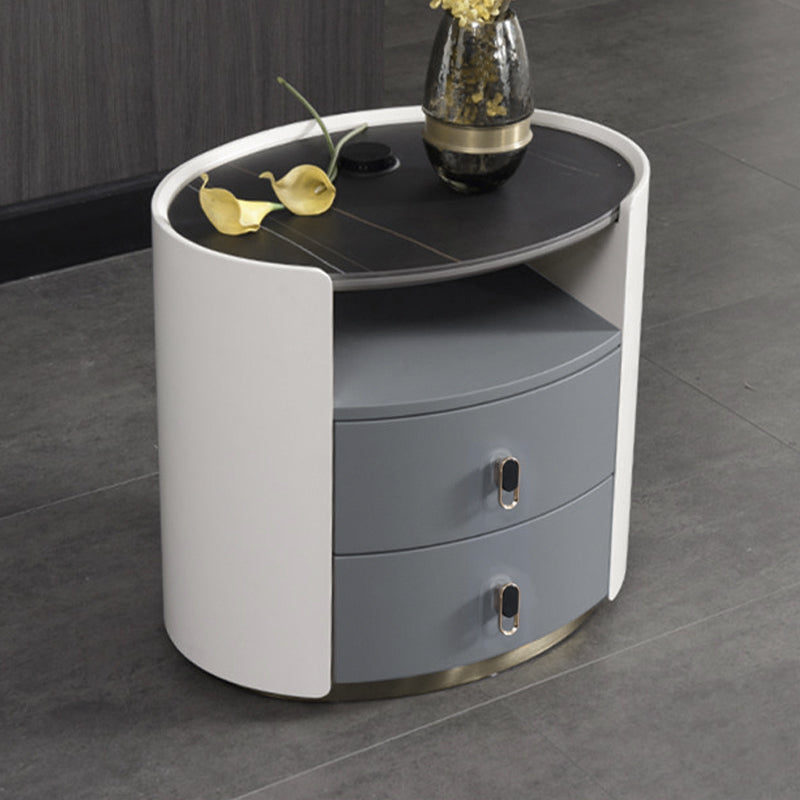 Premium Luxury Nightstand - Matte Baked Paint Curved Multi-Style Adaptability Bedside Table 2-Drawer For Bedroom Lumendat