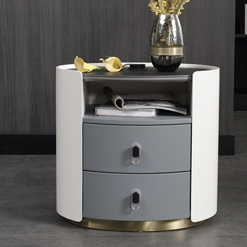 Premium Luxury Nightstand - Matte Baked Paint Curved Multi-Style Adaptability Bedside Table 2-Drawer For Bedroom Lumendat