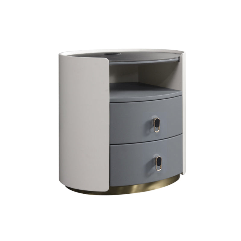 Premium Luxury Nightstand - Matte Baked Paint Curved Multi-Style Adaptability Bedside Table 2-Drawer For Bedroom Lumendat