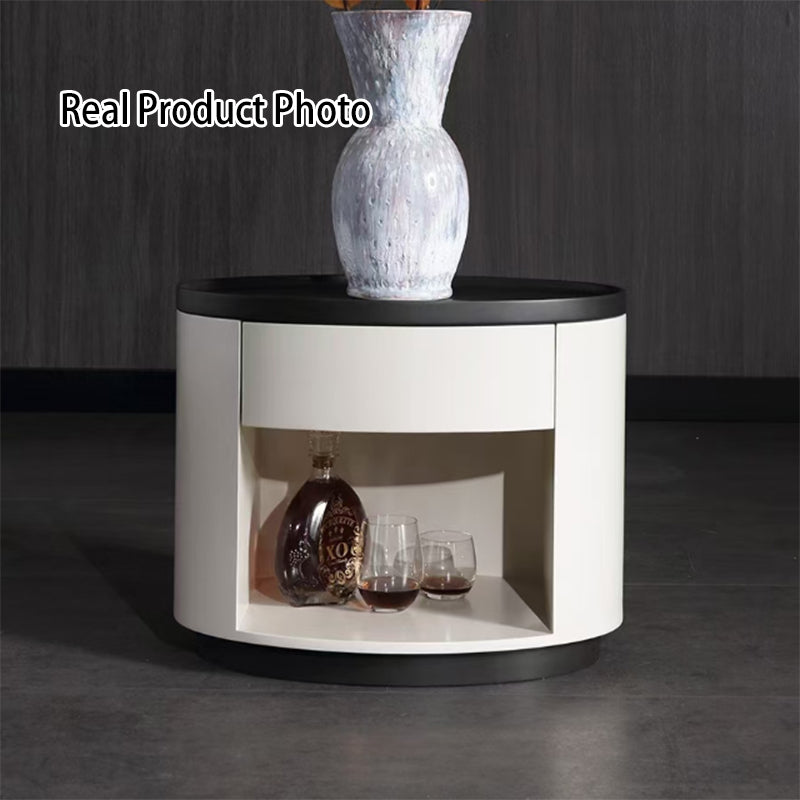 Sleek Handleless Bedside Table - Press-to-Open Rebound Rail & Premium Baked Paint Nightstand 1- Drawer For Bedroom Lumendat