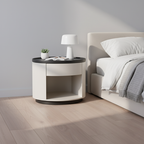Sleek Handleless Bedside Table - Press-to-Open Rebound Rail & Premium Baked Paint Nightstand 1- Drawer For Bedroom Lumendat