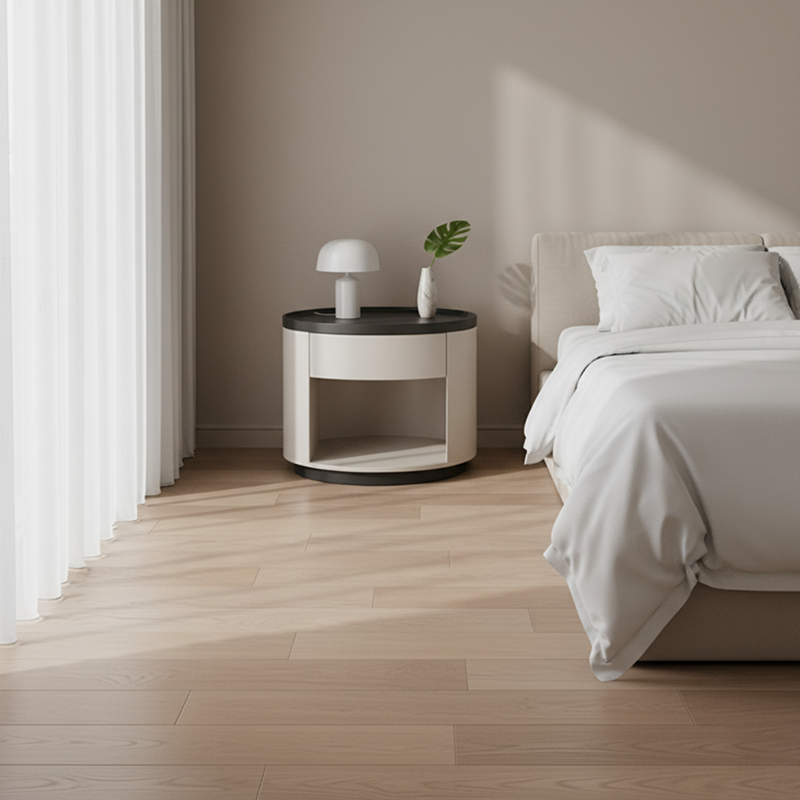 Sleek Handleless Bedside Table - Press-to-Open Rebound Rail & Premium Baked Paint Nightstand 1- Drawer For Bedroom Lumendat