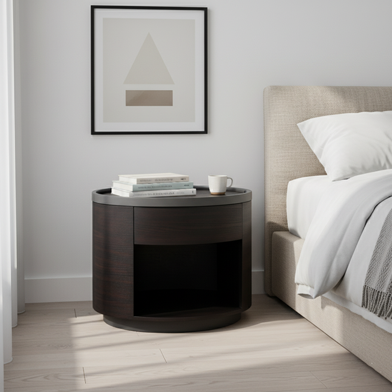 Sophisticated Vintage Baked Paint Nightstand - Wood Veneer Dual Storage Design 1-Drawer Bedside Table For Bedroom & Living Room Lumendat