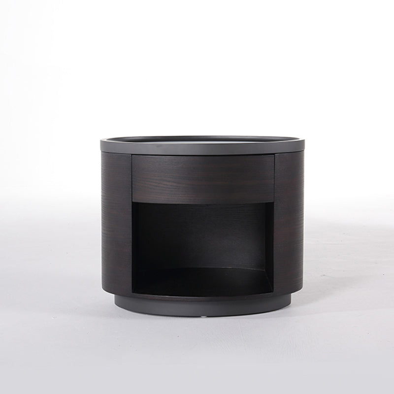 Sophisticated Vintage Baked Paint Nightstand - Wood Veneer Dual Storage Design 1-Drawer Bedside Table For Bedroom & Living Room Lumendat