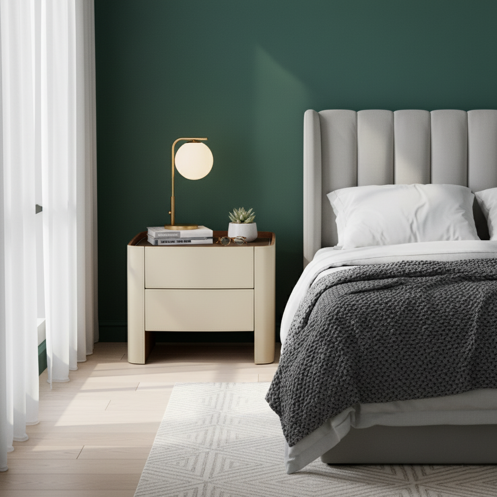 Timeless French Elegance Faux Leather Nightstand - Premium Dual Materials & Silky-Smooth Large 2-Drawer Bedside Table For Bedroom Lumendat