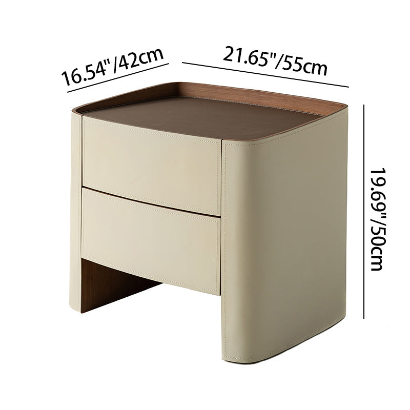 Timeless French Elegance Faux Leather Nightstand - Premium Dual Materials & Silky-Smooth Large 2-Drawer Bedside Table For Bedroom Lumendat