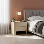 Timeless French Elegance Faux Leather Nightstand - Premium Dual Materials & Silky-Smooth Large 2-Drawer Bedside Table For Bedroom Lumendat