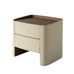 Timeless French Elegance Faux Leather Nightstand - Premium Dual Materials & Silky-Smooth Large 2-Drawer Bedside Table For Bedroom Lumendat
