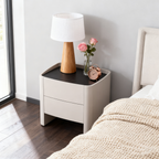 Timeless French Elegance Faux Leather Nightstand - Premium Dual Materials & Silky-Smooth Large 2-Drawer Bedside Table For Bedroom Lumendat