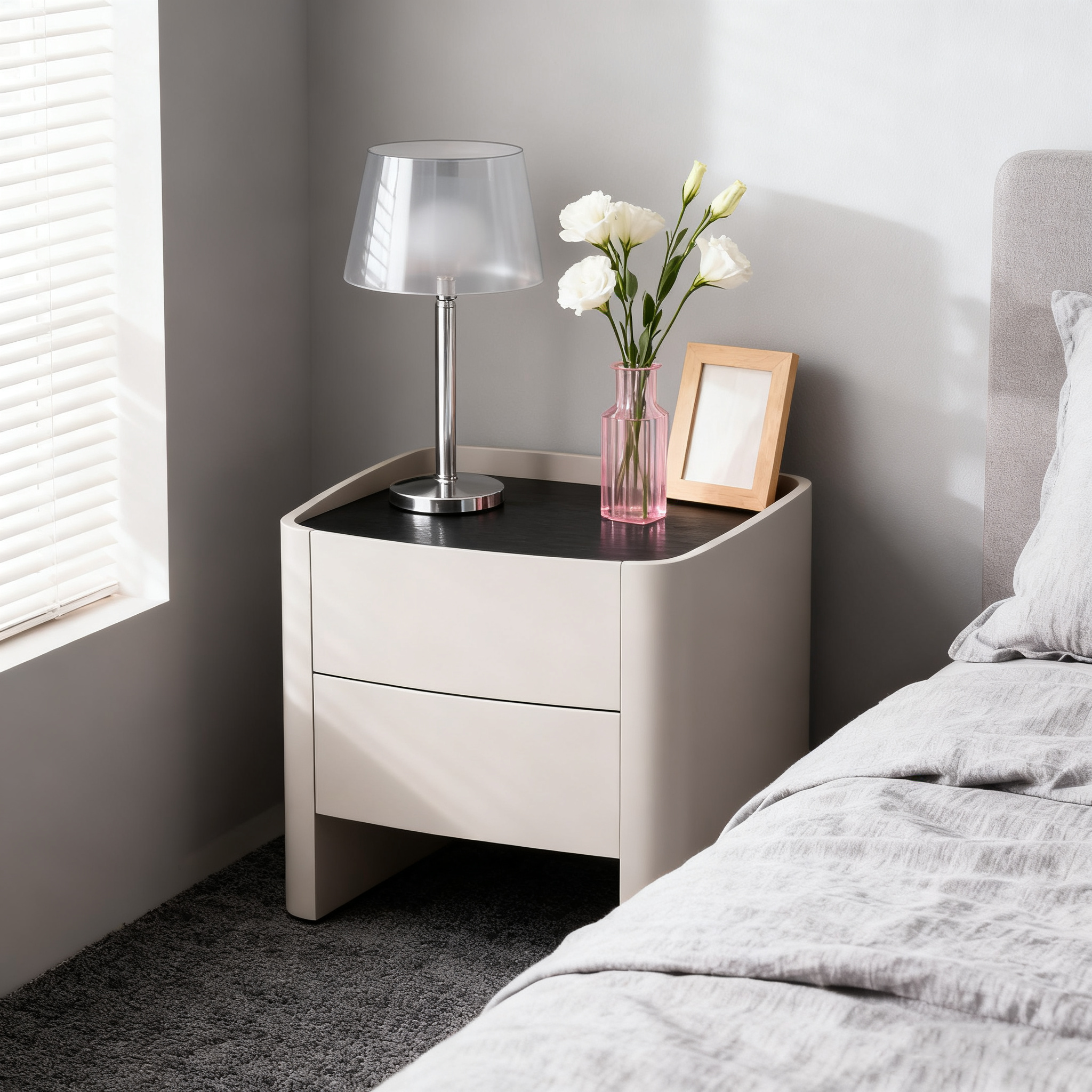 Timeless French Elegance Faux Leather Nightstand - Premium Dual Materials & Silky-Smooth Large 2-Drawer Bedside Table For Bedroom Lumendat