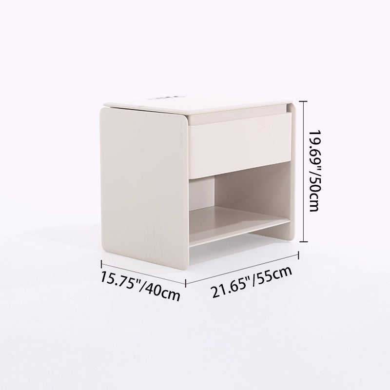 Modern Minimalist Nightstand - Wireless Charging & Easy-Clean Baking Paint Bedside Table -Drawer For Bedroom Lumendat