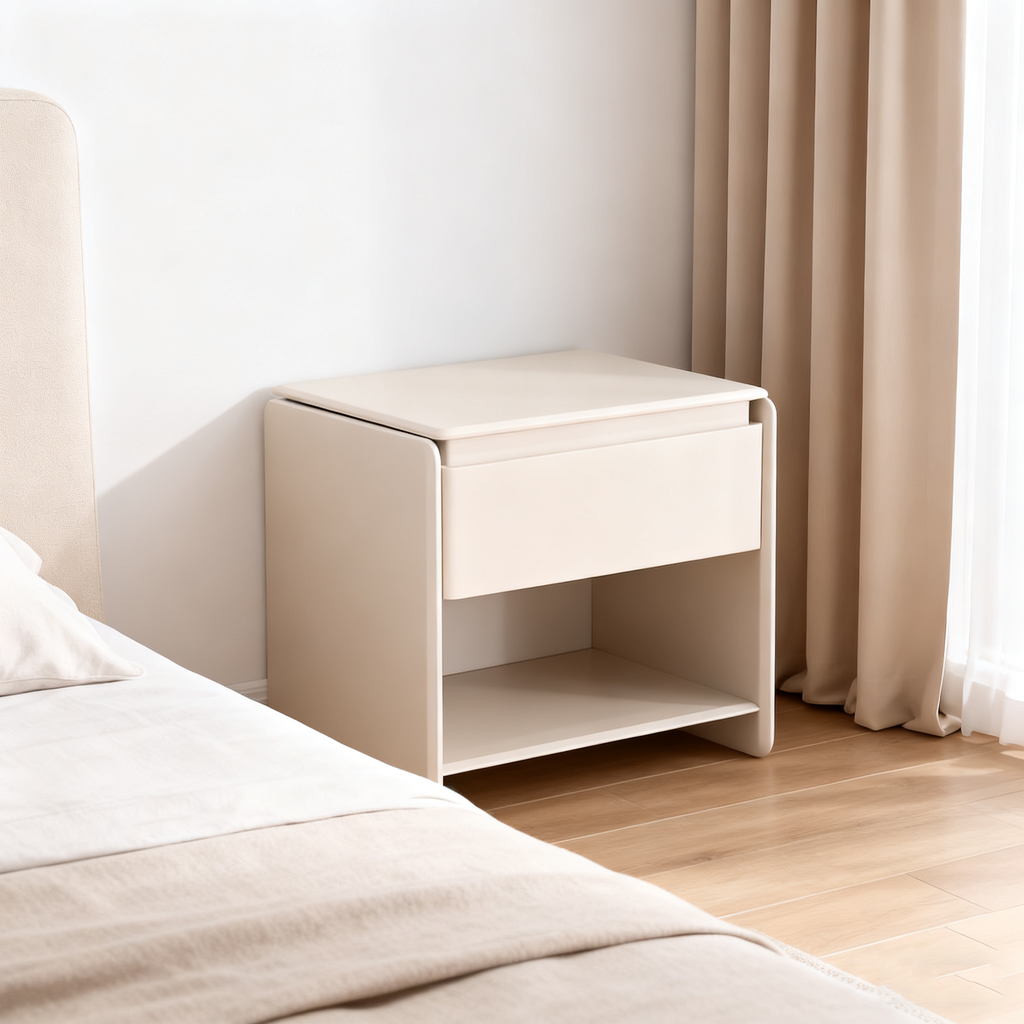 Modern Minimalist Nightstand - Wireless Charging & Easy-Clean Baking Paint Bedside Table -Drawer For Bedroom Lumendat