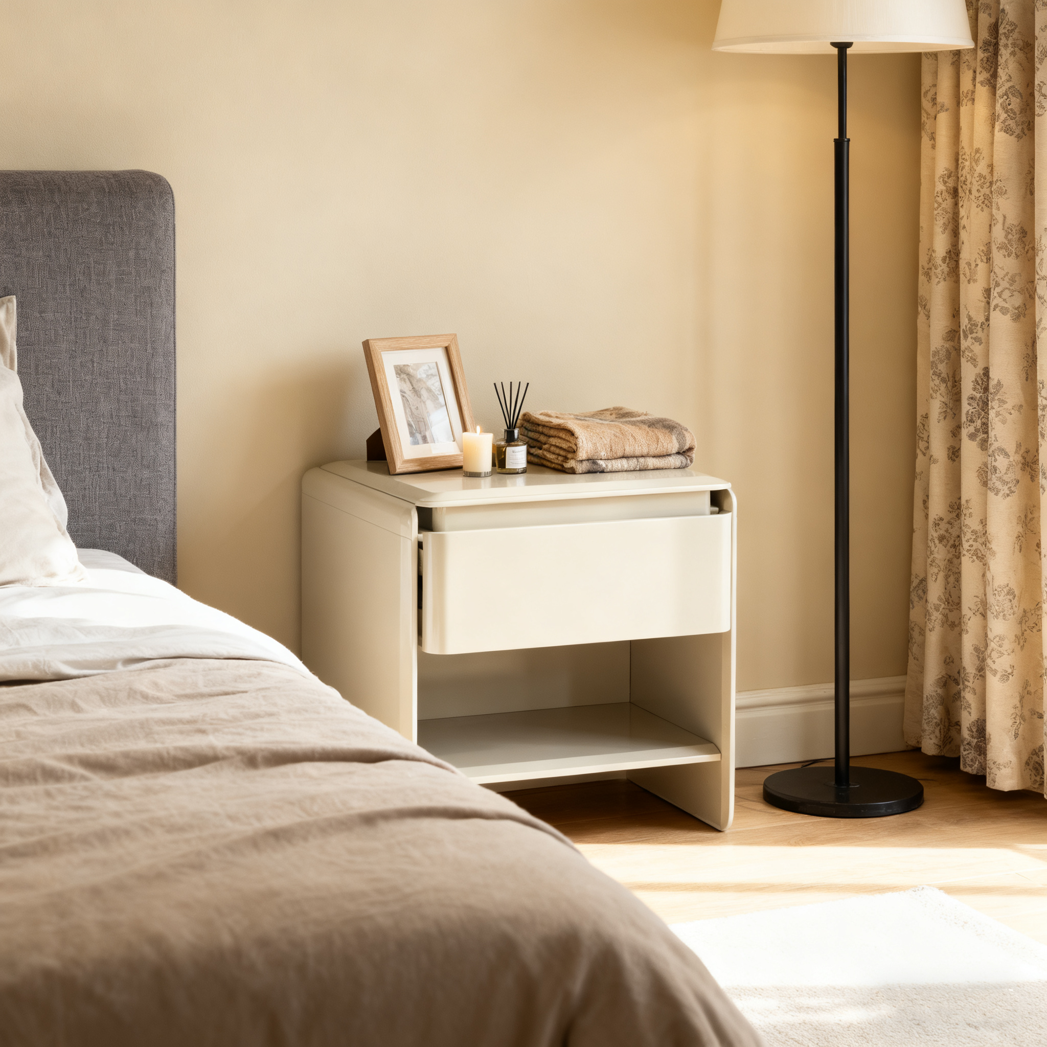 Modern Minimalist Nightstand - Wireless Charging & Easy-Clean Baking Paint Bedside Table -Drawer For Bedroom Lumendat