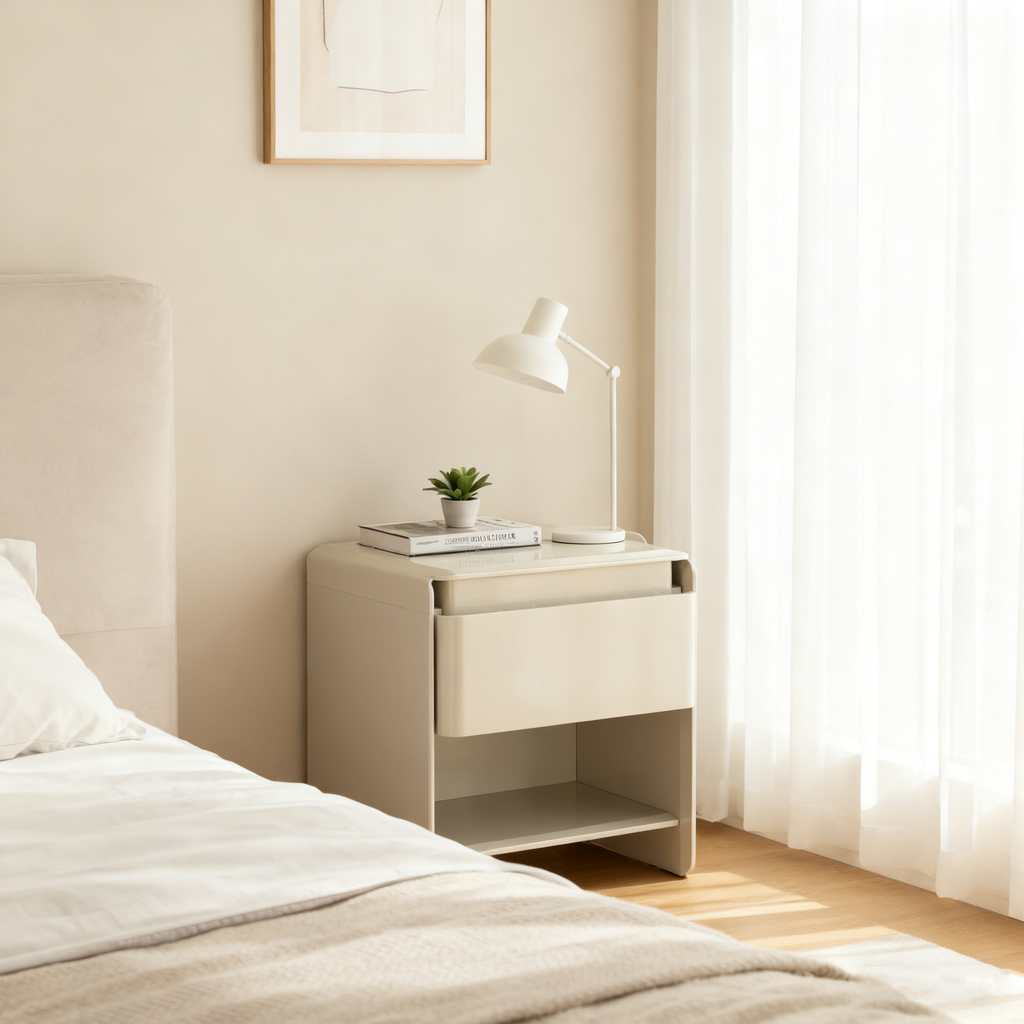 Modern Minimalist Nightstand - Wireless Charging & Easy-Clean Baking Paint Bedside Table -Drawer For Bedroom Lumendat
