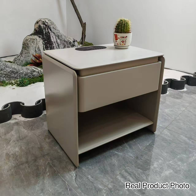 Modern Minimalist Nightstand - Wireless Charging & Easy-Clean Baking Paint Bedside Table -Drawer For Bedroom Lumendat