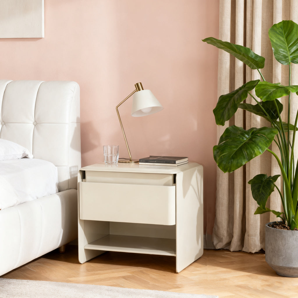 Modern Minimalist Nightstand - Wireless Charging & Easy-Clean Baking Paint Bedside Table -Drawer For Bedroom Lumendat