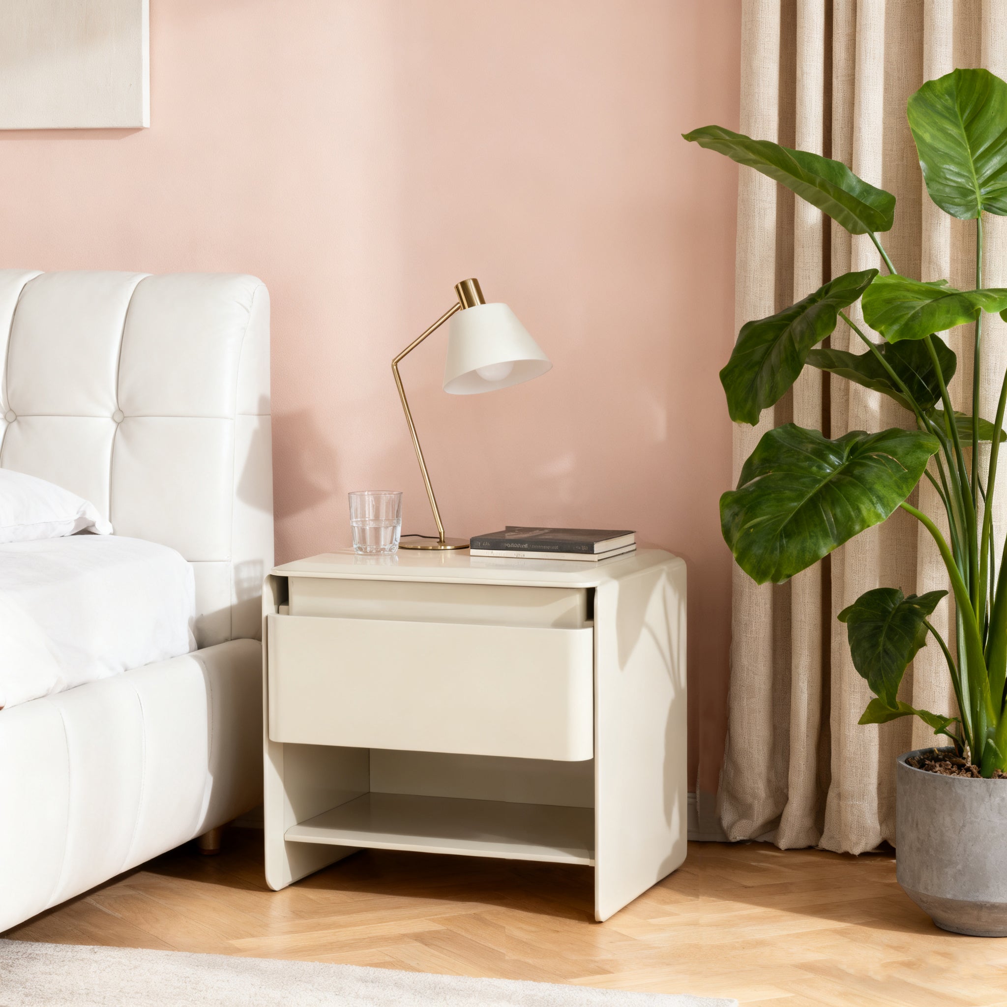 Modern Minimalist Nightstand - Wireless Charging & Easy-Clean Baking Paint Bedside Table -Drawer For Bedroom Lumendat