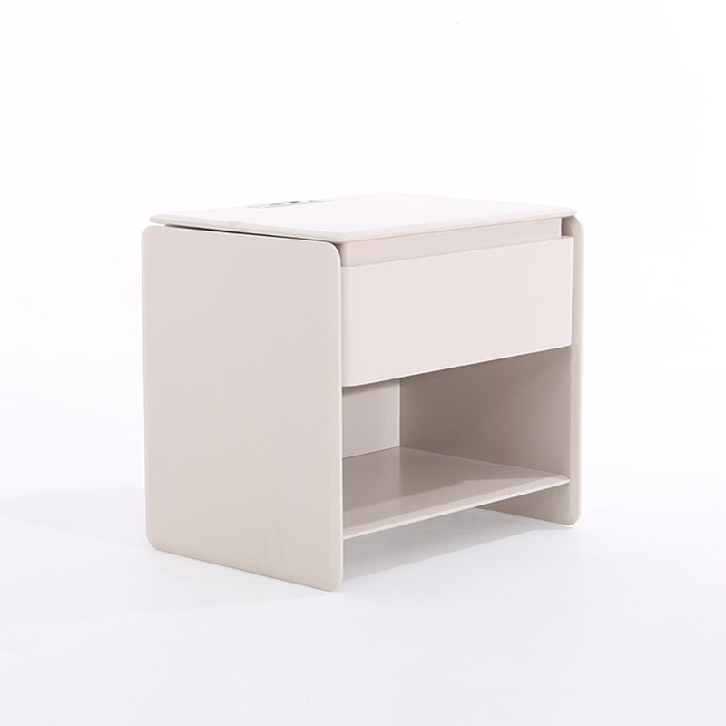 Modern Minimalist Nightstand - Wireless Charging & Easy-Clean Baking Paint Bedside Table -Drawer For Bedroom Lumendat
