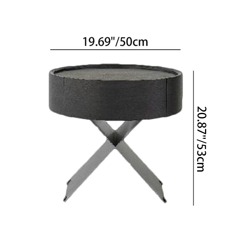 Contemporary Industrial Round Nightstand - Saddle Leather Finish Bedside Table 1-Drawer For Bedroom Lumendat