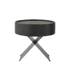 Contemporary Industrial Round Nightstand - Saddle Leather Finish Bedside Table 1-Drawer For Bedroom Lumendat