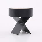Contemporary Industrial Round Nightstand - Saddle Leather Finish Bedside Table 1-Drawer For Bedroom Lumendat
