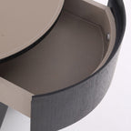 Contemporary Industrial Round Nightstand - Saddle Leather Finish Bedside Table 1-Drawer For Bedroom Lumendat