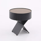 Contemporary Industrial Round Nightstand - Saddle Leather Finish Bedside Table 1-Drawer For Bedroom Lumendat