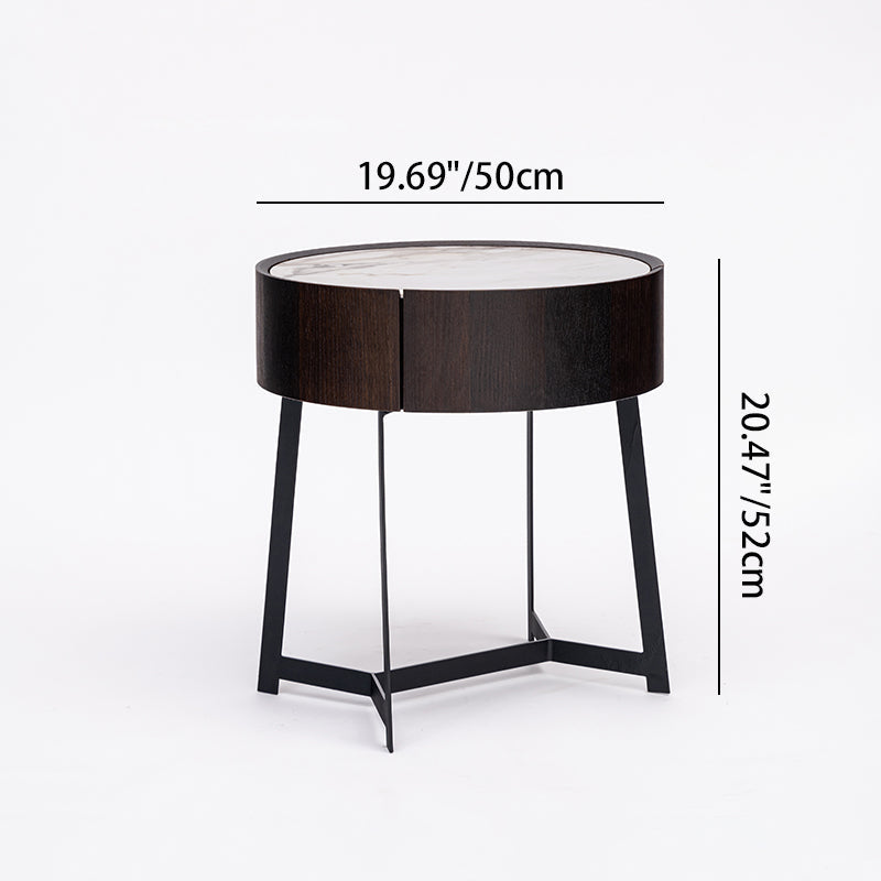 Dual-Material Bedside Table - Corrosion-Resistant Nightstand 1-Drawer For Bedroom Lumendat