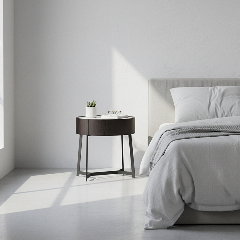 Dual-Material Bedside Table - Corrosion-Resistant Nightstand 1-Drawer For Bedroom Lumendat