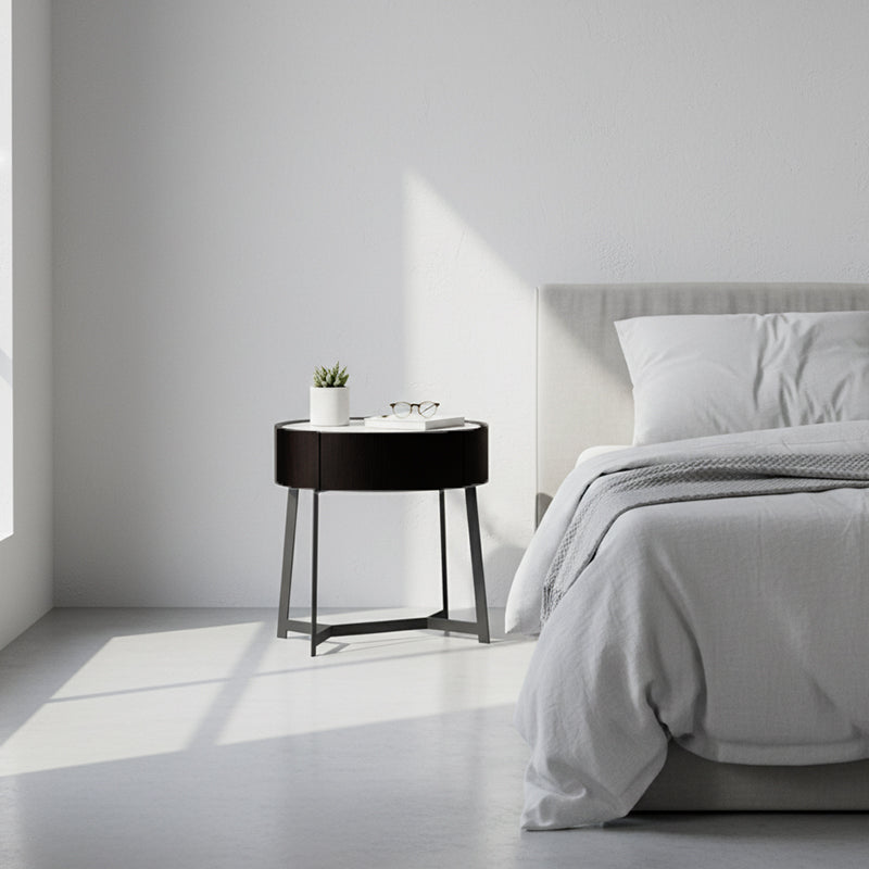 Dual-Material Bedside Table - Corrosion-Resistant Nightstand 1-Drawer For Bedroom Lumendat