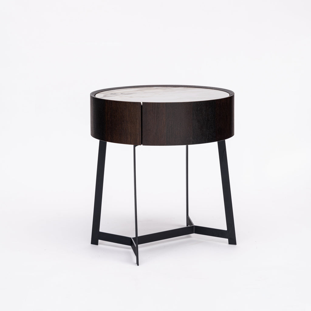 Dual-Material Bedside Table - Corrosion-Resistant Nightstand 1-Drawer For Bedroom Lumendat