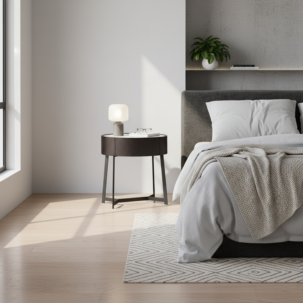 Dual-Material Bedside Table - Corrosion-Resistant Nightstand 1-Drawer For Bedroom Lumendat