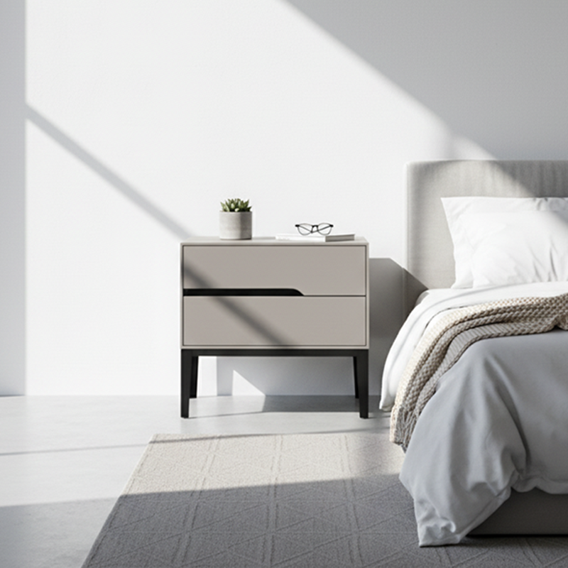 Baked-Enamel Bedside Table - Hassle-Free Access Nightstand 2-Drawer For Bedroom Lumendat