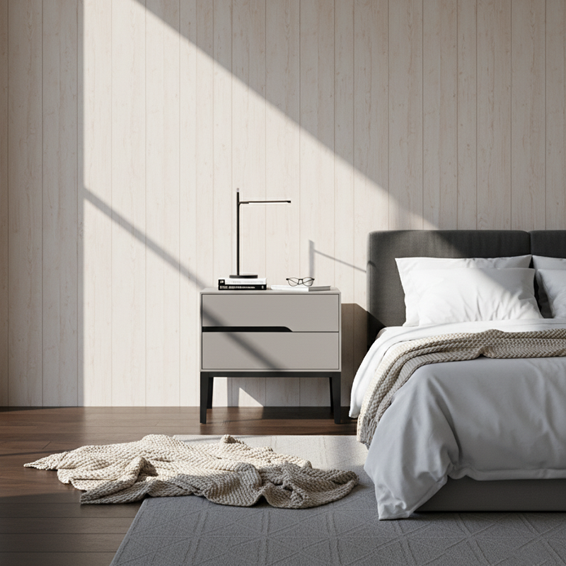 Baked-Enamel Bedside Table - Hassle-Free Access Nightstand 2-Drawer For Bedroom Lumendat