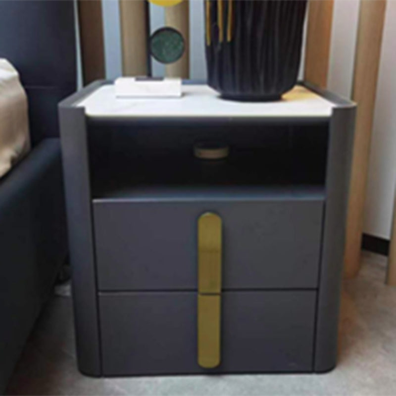 E1-Class Dual-Material Nightstand - Luxury Design & Practical Function Bedside Table 2-Drawer For Bedroom Lumendat
