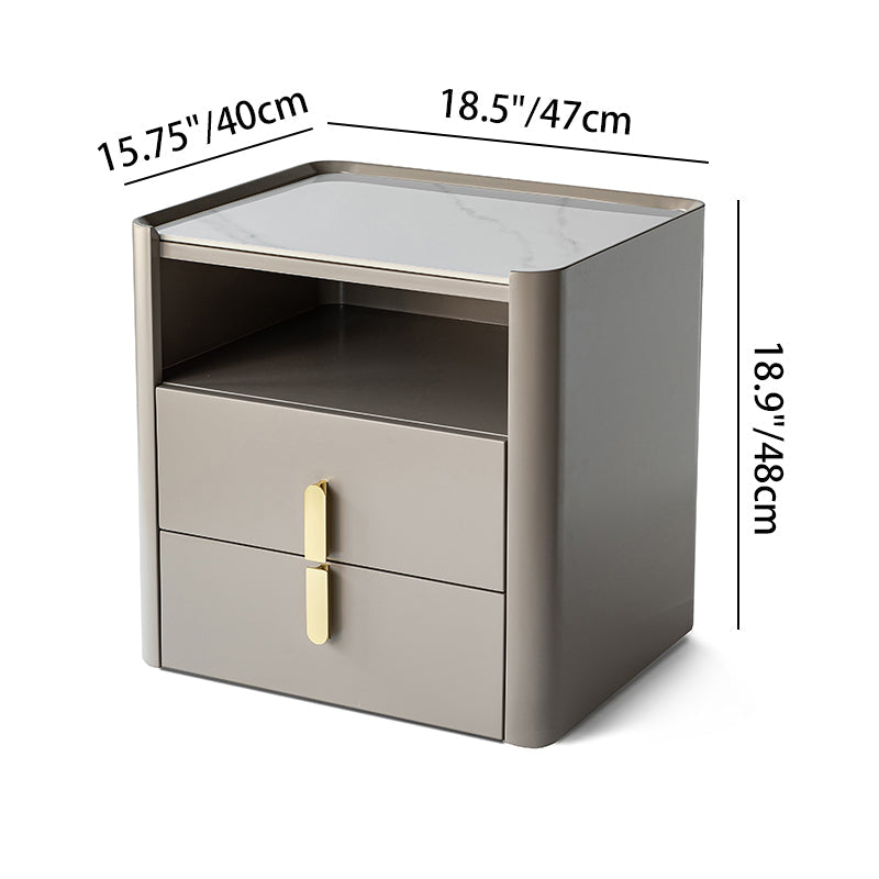 E1-Class Dual-Material Nightstand - Luxury Design & Practical Function Bedside Table 2-Drawer For Bedroom Lumendat