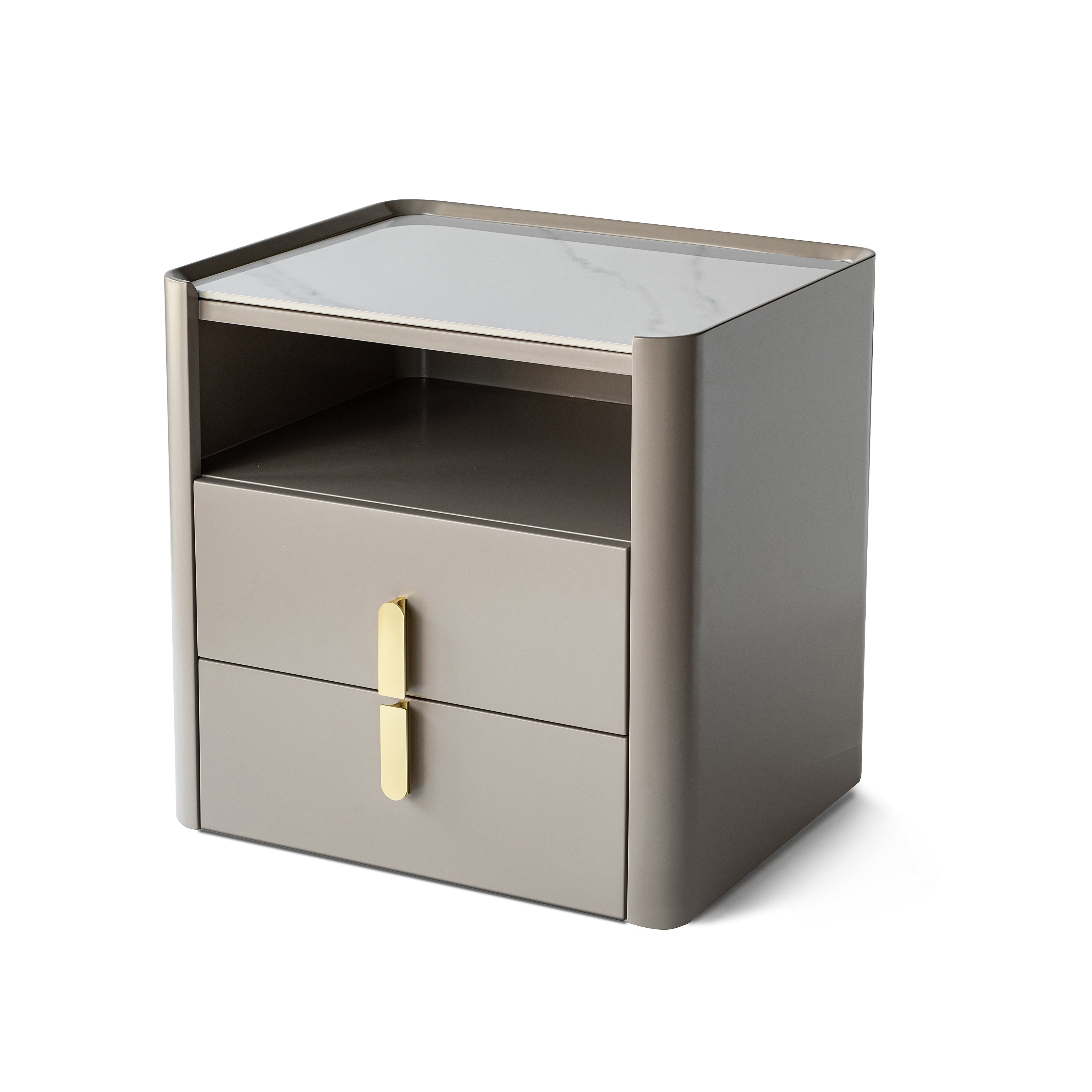 E1-Class Dual-Material Nightstand - Luxury Design & Practical Function Bedside Table 2-Drawer For Bedroom Lumendat