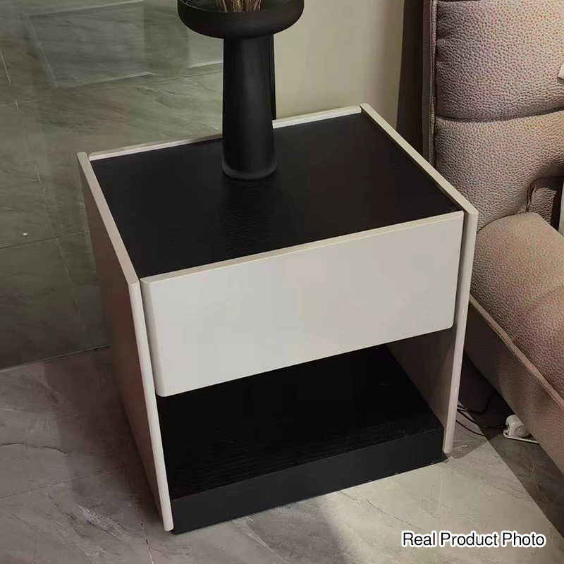Premium Wood Veneer Nightstand - Sleek Design & Durable Build Bedside Table 1-Drawer For Bedroom Lumendat
