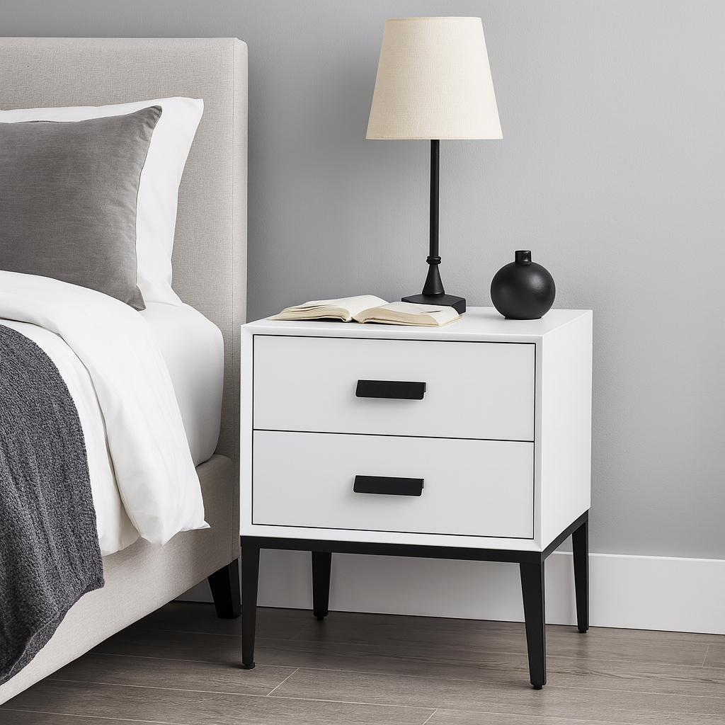 Eco-Friendly Nightstand - Scandinavian Aesthetic Iron-Leg Bedside Table 2-Drawer For Bedroom Lumendat