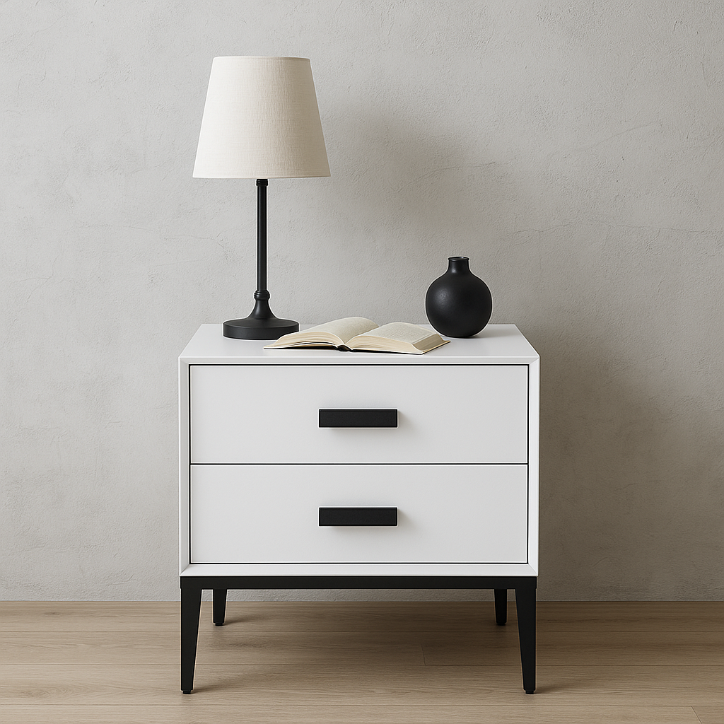 Eco-Friendly Nightstand - Scandinavian Aesthetic Iron-Leg Bedside Table 2-Drawer For Bedroom Lumendat