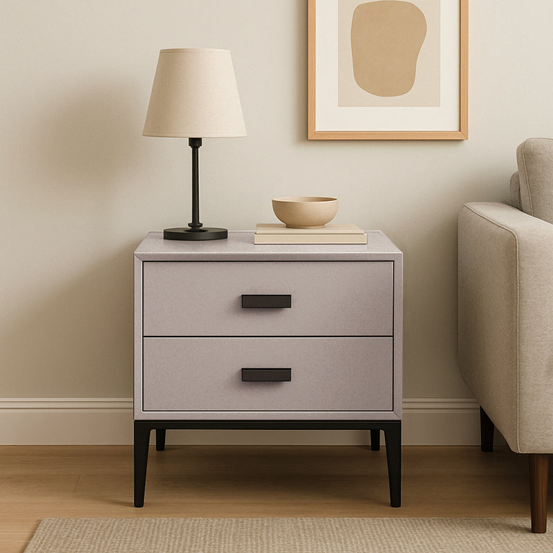 Eco-Friendly Nightstand - Scandinavian Aesthetic Iron-Leg Bedside Table 2-Drawer For Bedroom Lumendat