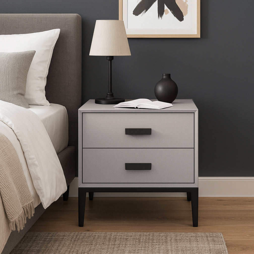 Eco-Friendly Nightstand - Scandinavian Aesthetic Iron-Leg Bedside Table 2-Drawer For Bedroom Lumendat