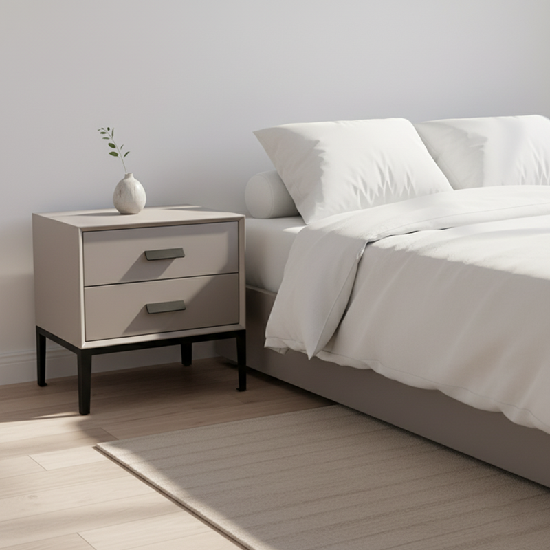 Eco-Friendly Nightstand - Scandinavian Aesthetic Iron-Leg Bedside Table 2-Drawer For Bedroom Lumendat